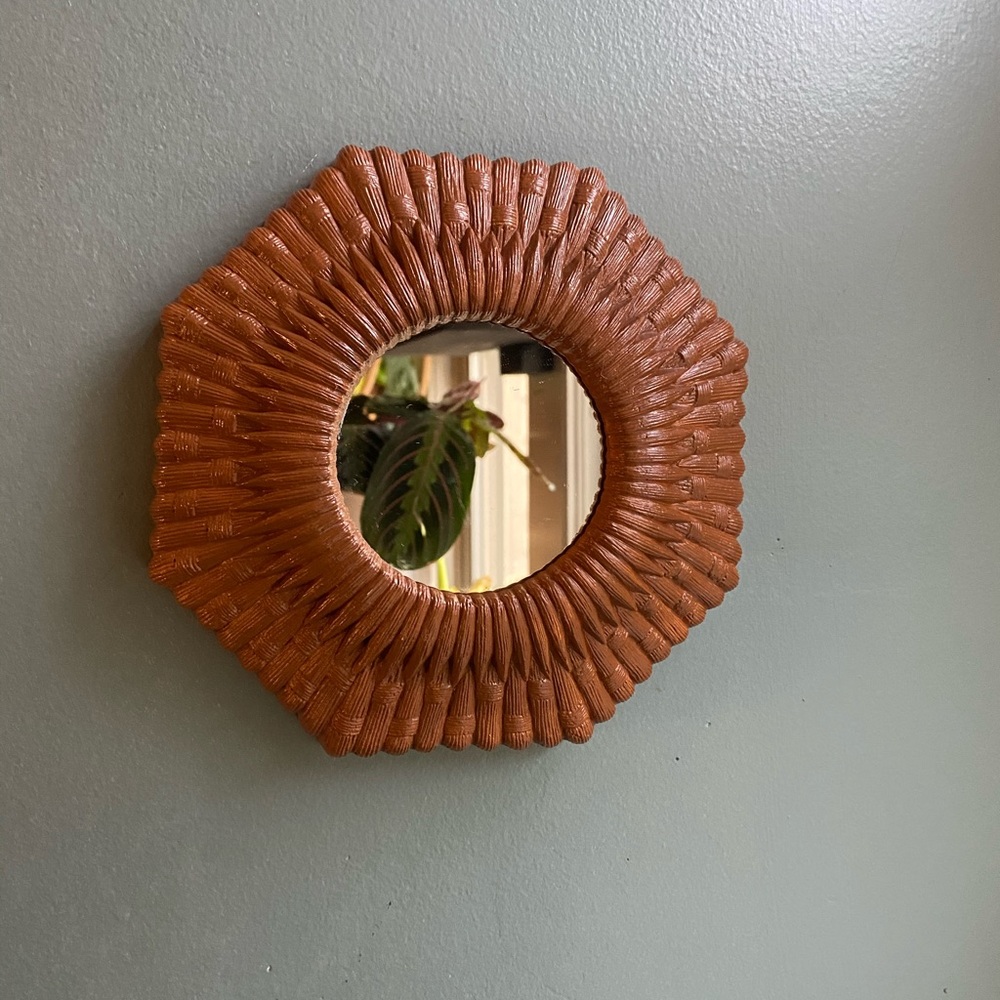 Boho vintage faux rattan mirror